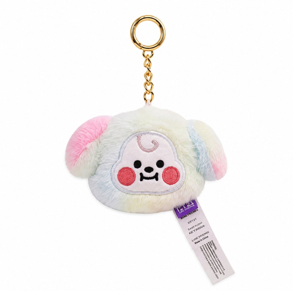 BT21 Rainbow Plush Faux Fur ~3" Backpack Bag Clip Charm, Baby Chimmy Puppy
