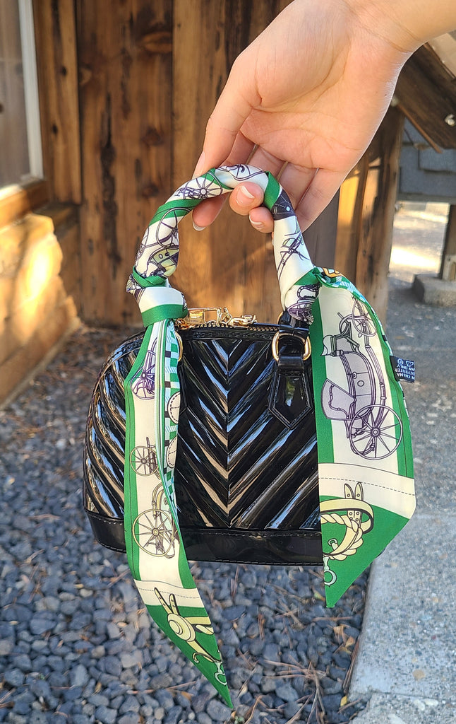 Mini Jelly Chevron Tote Hand Bag and Lux Bag Scarf, Green and Black: Classic Black