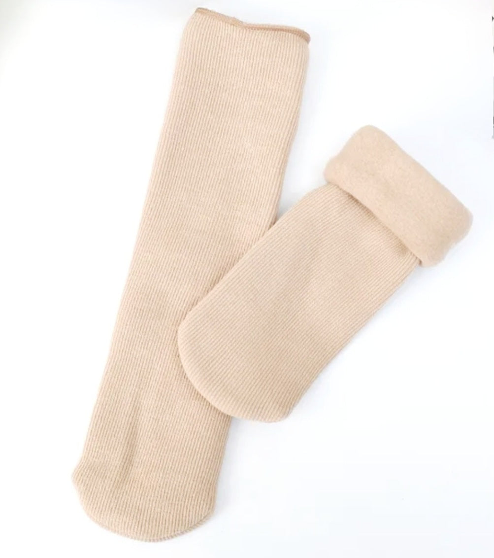 Fleece Lined Cozy Winter Socks - Tan/Beige