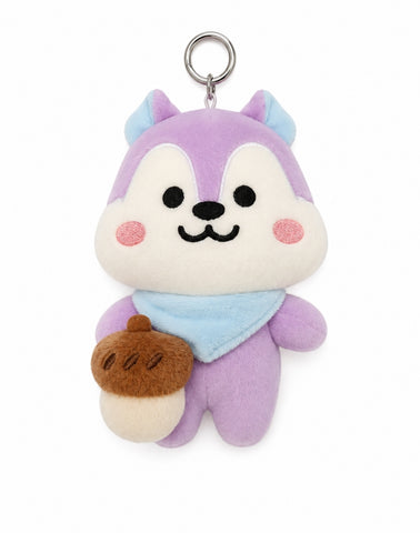 BT21 Plush Toy & Bag Charm Key Ring, Mang w/Acorn, No Mask, 6.5" Chipmunk/Squirrel