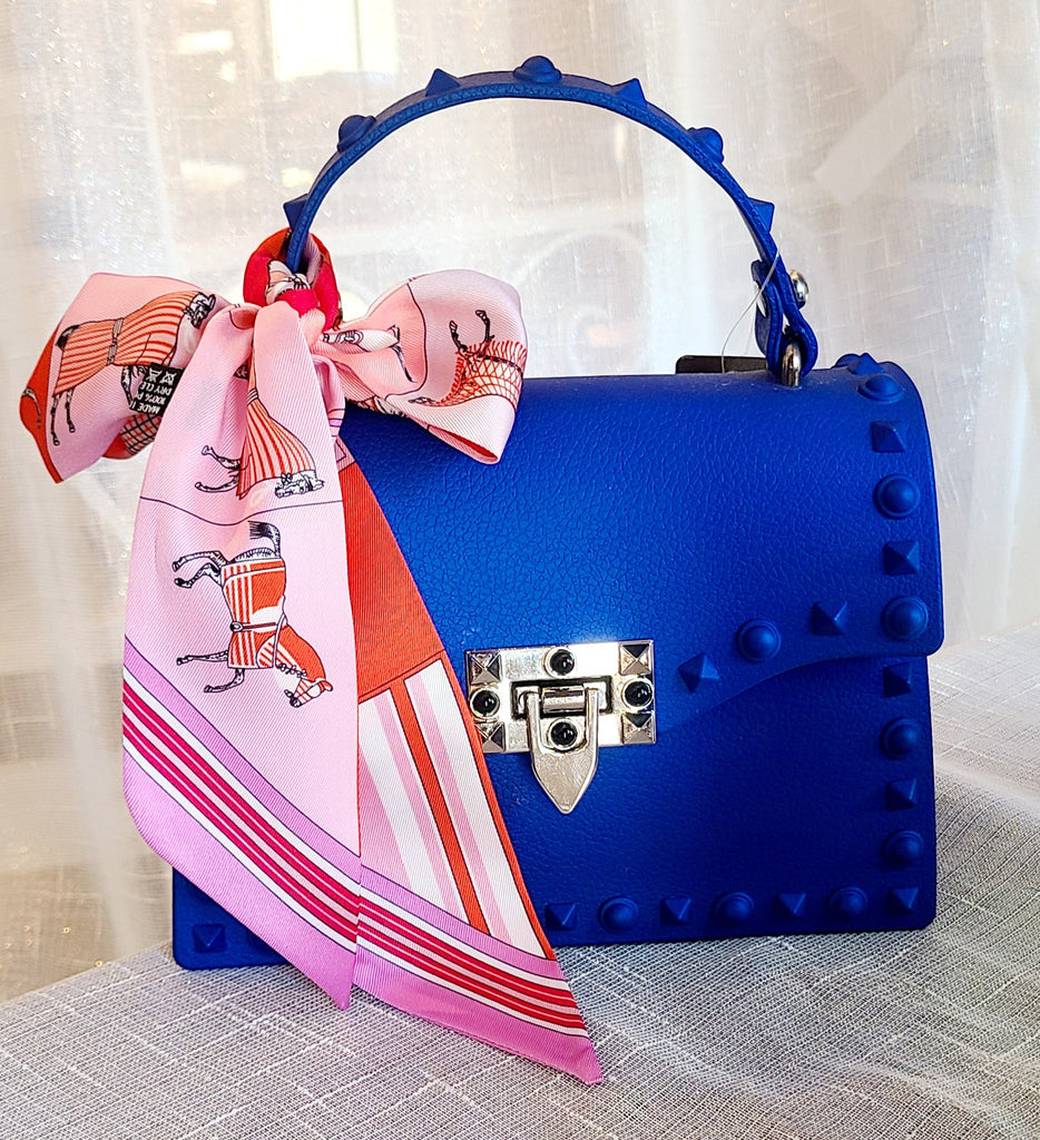 Studded Poly Handbag/Crossbody Purse - Monotone Royal Blue