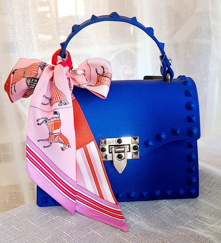 Studded Poly Handbag/Crossbody Purse - Monotone Royal Blue