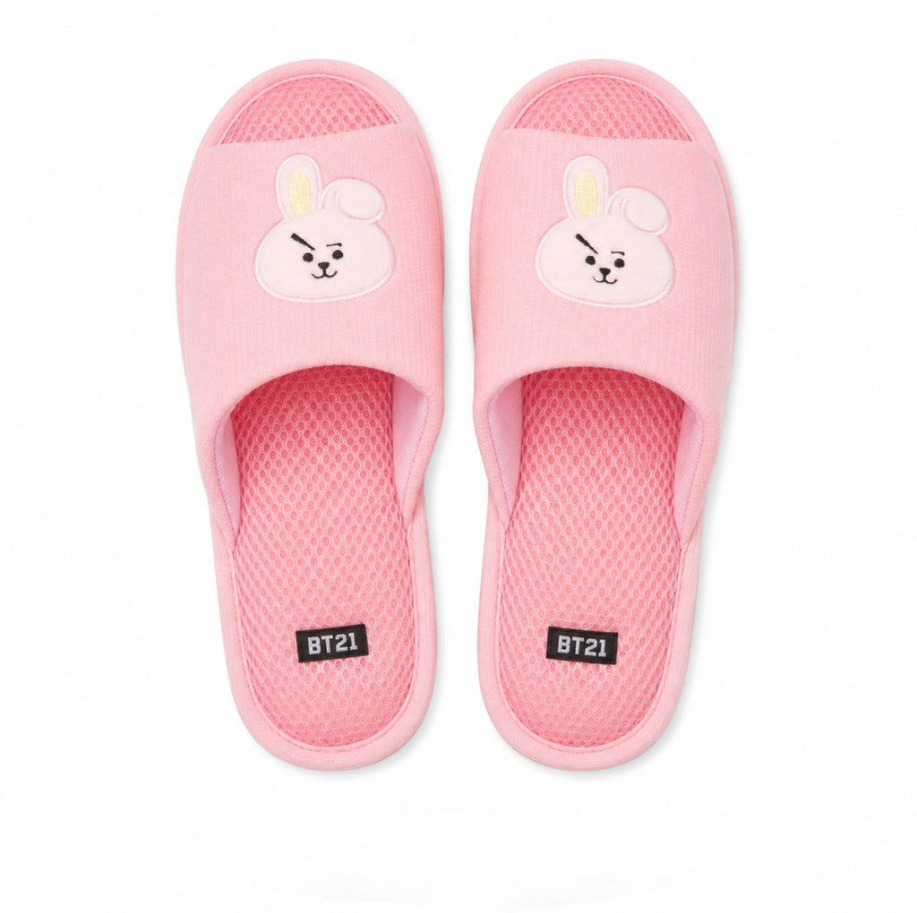 BT21 Plush Indoor/Outdoor House Slippers, Open Toed - Pink Cooky