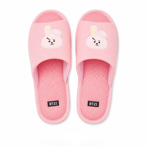 BT21 Plush Indoor/Outdoor House Slippers, Open Toed - Pink Cooky