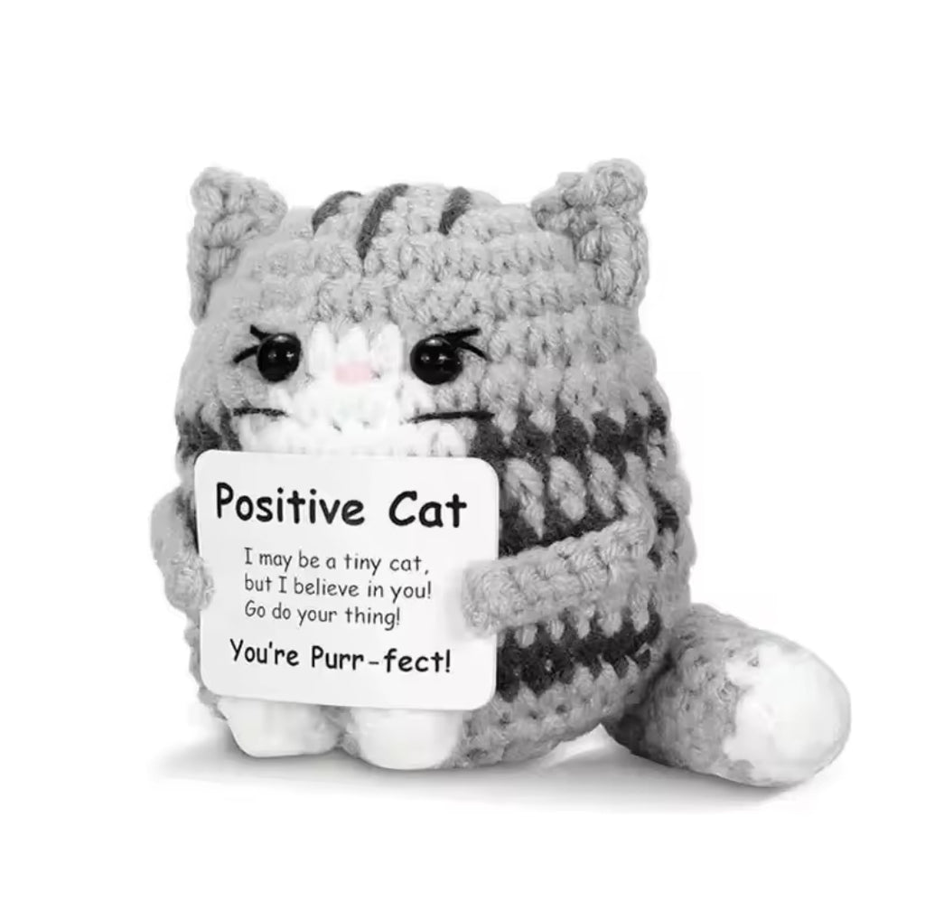 Handmade Crochet Tiny Positive Plushies - 3" Grey Kitty Cat