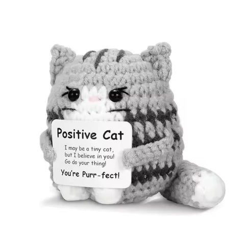 Handmade Crochet Tiny Positive Plushies - 3" Grey Kitty Cat