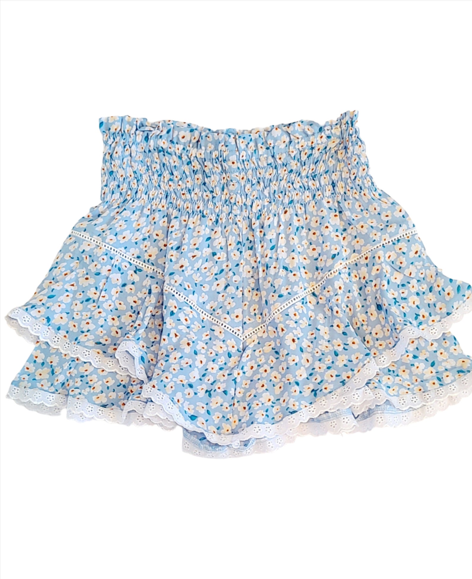 Joyous Crochet Lace Trim Short/Skirt - Skort - Poppy Blue