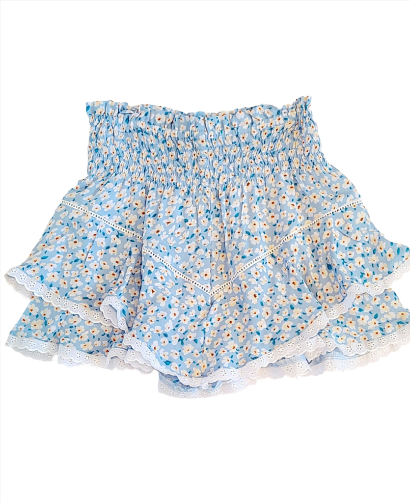 Joyous Crochet Lace Trim Short/Skirt - Skort - Poppy Blue