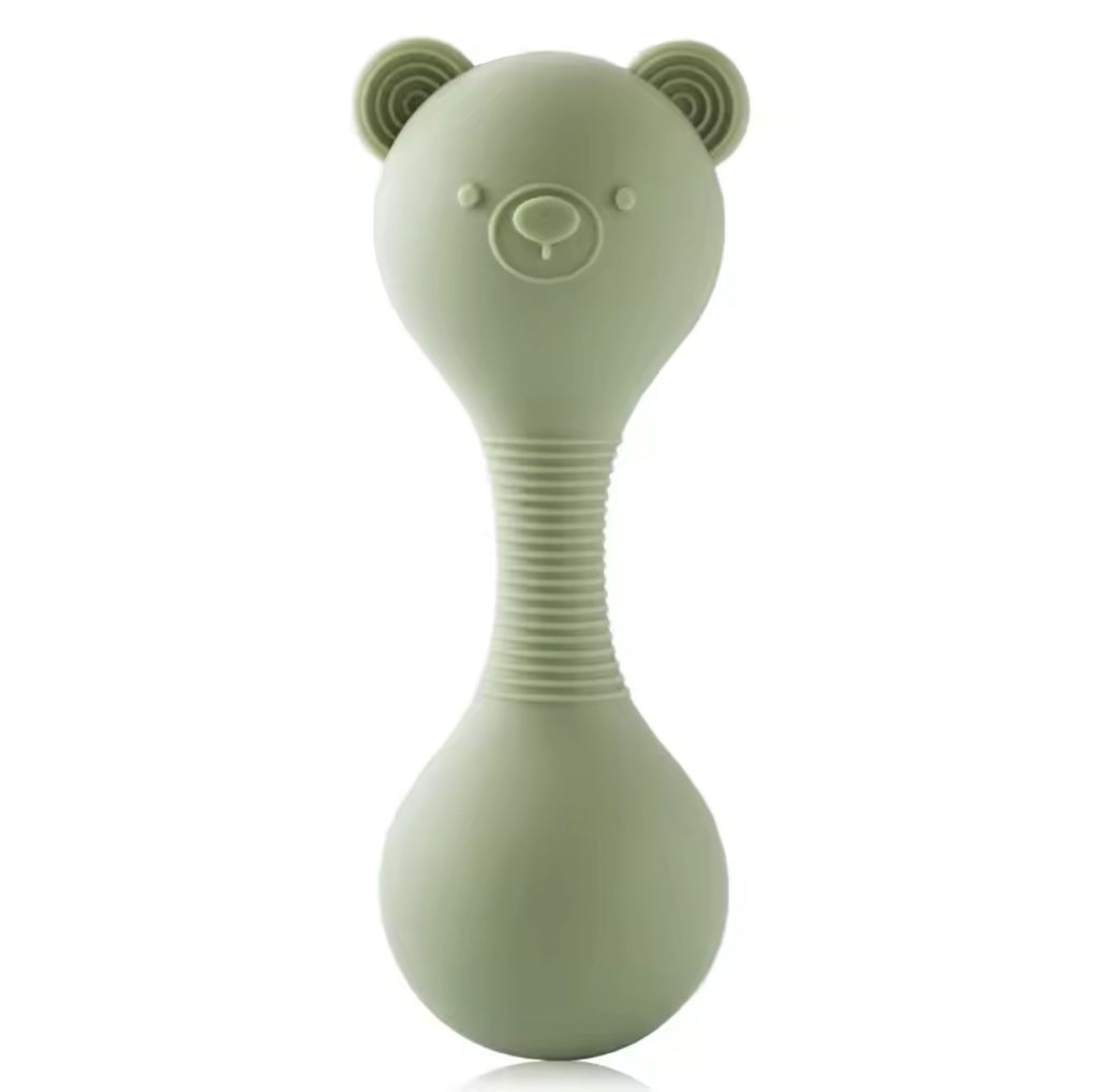 Silicone Bear Dumbbell Rattle and Teether Toy - Sage Green