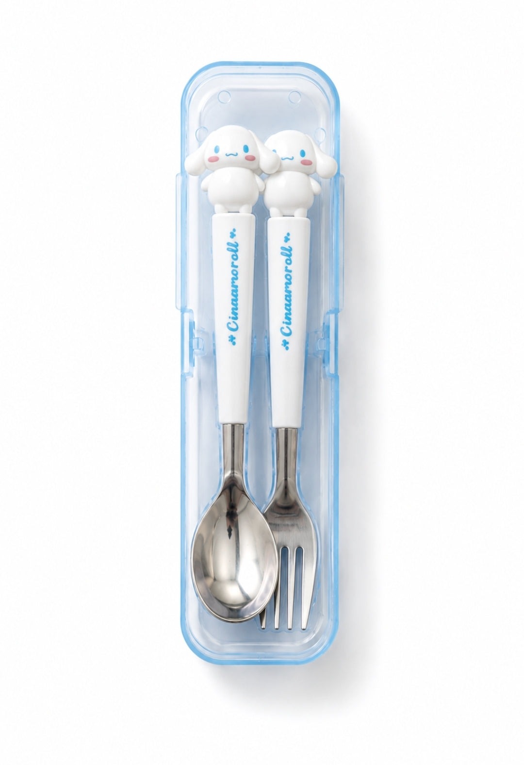 Sanrio Stainless Steel Utensils:  Spoon and Fork w/Travel Case, Cinnamaroll