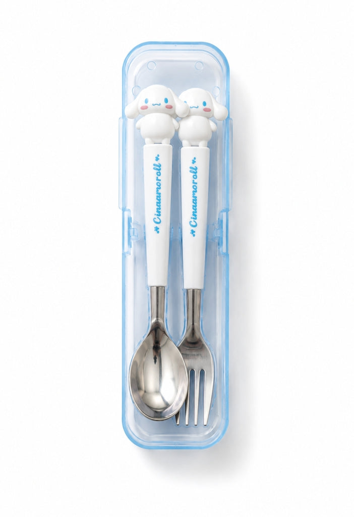 Sanrio Stainless Steel Utensils:  Spoon and Fork w/Travel Case, Cinnamaroll