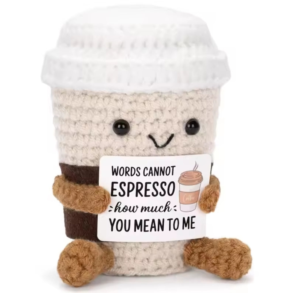 Handmade Crochet Tiny Positive Plushies - 4" Espresso Coffee