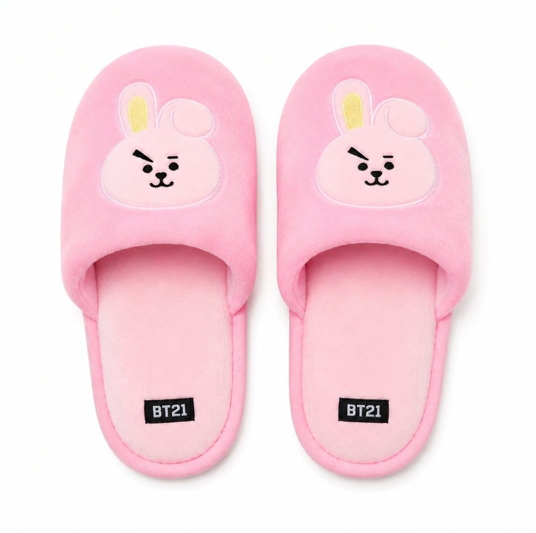 BT21 Plush Indoor House Slippers, Closed Toed - Pink Cooky