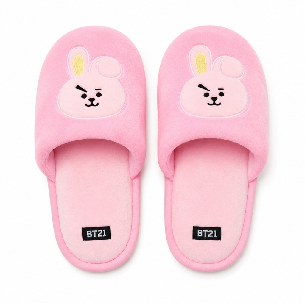 BT21 Plush Indoor House Slippers, Closed Toed - Pink Cooky