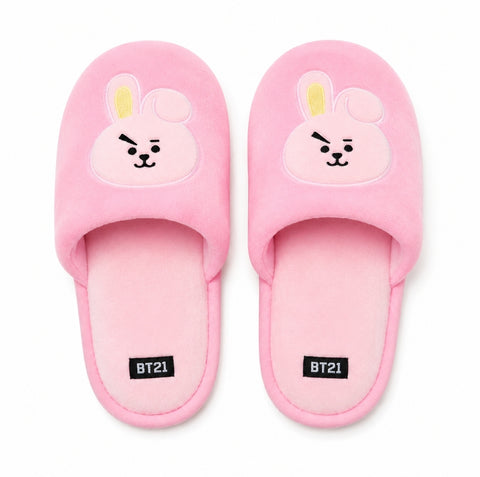 BT21 Plush Indoor House Slippers, Closed Toed - Pink Cooky
