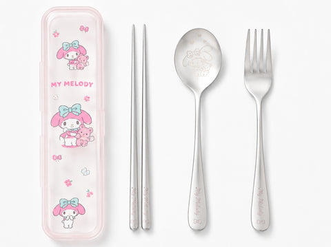 Sanrio Stainless Steel Utensils:  Chopsticks, Spoon, Fork w/Travel Case, My Melody