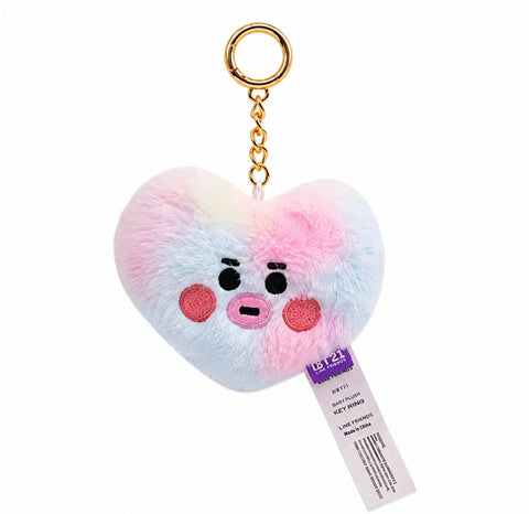 BT21 Rainbow Plush Faux Fur ~3" Backpack Bag Clip Charm, Baby Tata Heart