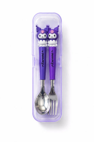 Sanrio Stainless Steel Utensils:  Spoon and Fork w/Travel Case, Kuromi