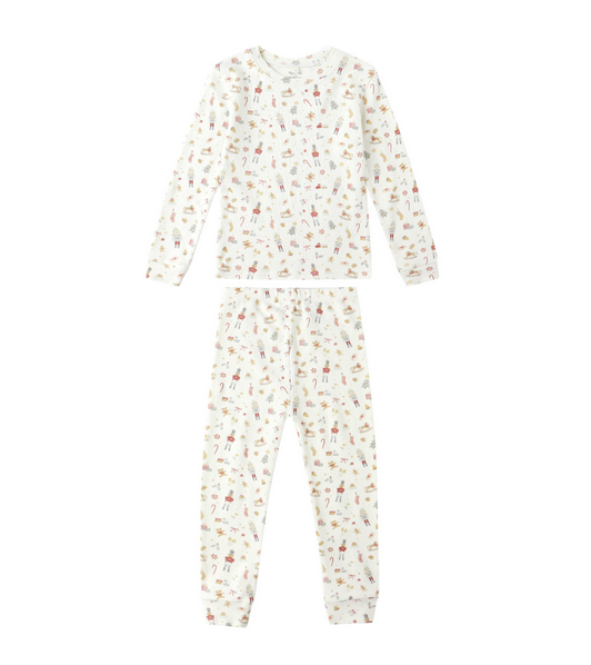 Rylee + Cru girls organic cotton pajama set, holiday nutcrackers, set front view