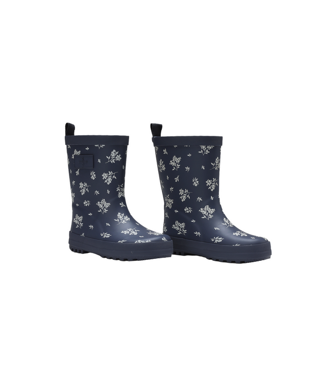 Rylee + Cru girls rain boot, blue floral, pair side view