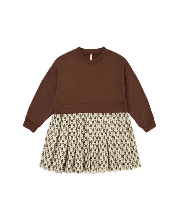 Rylee + Cru girls sweatshirt dress, vintage bloom brown, front view