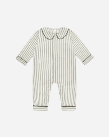 Rylee + Cru UNISEX L/S Baby Romper Pajama - Forest Pinstripe