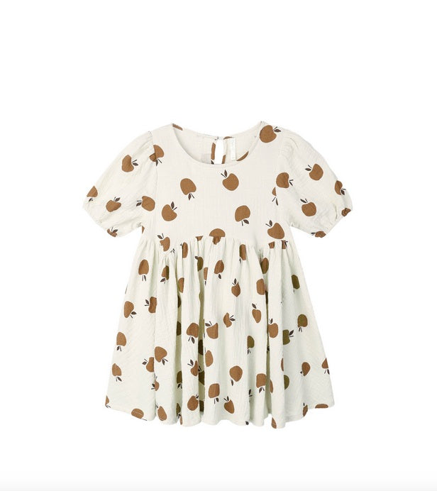 Rylee + Cru Mini Girls Puff Short Sleeve Swing Dress - Golden Apples