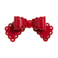Scalloped lace cutout bow hair clip, red, front view