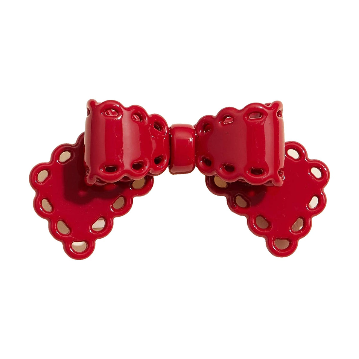 Scalloped lace cutout bow hair clip, red, front view