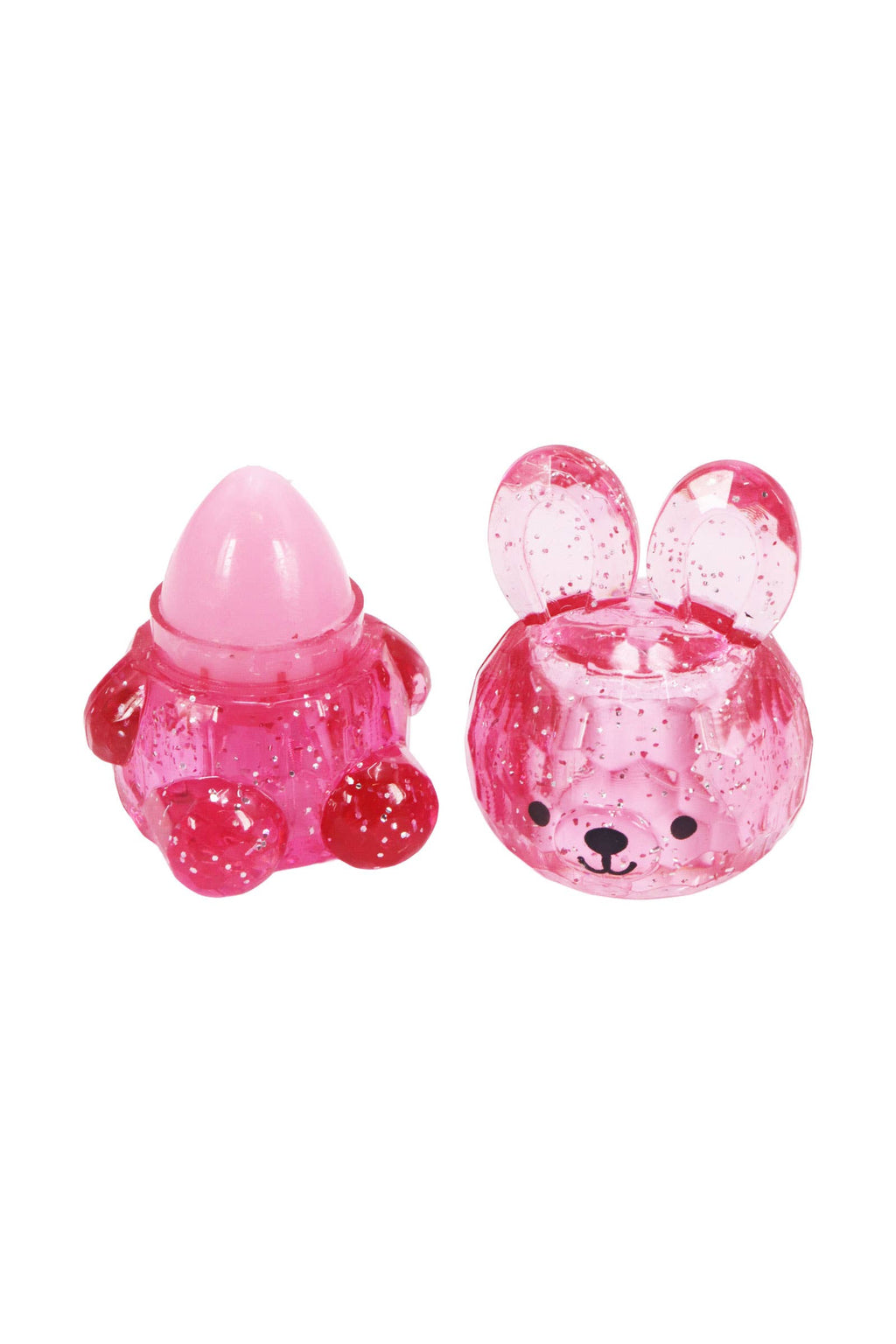 Prism bunny rabbit moisturizing lip balm, dark pink bunny with cap off