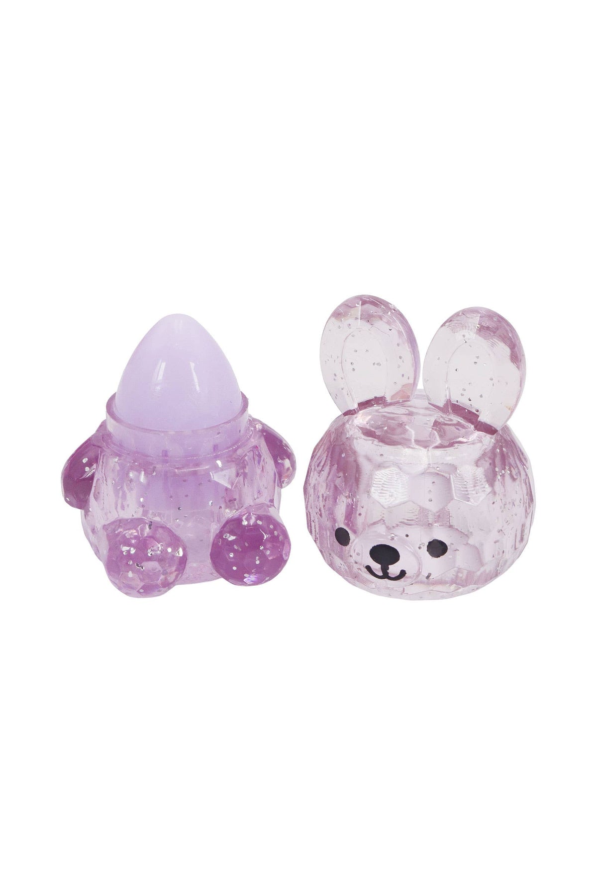 Prism bunny rabbit moisturizing lip balm, purple bunny with cap off