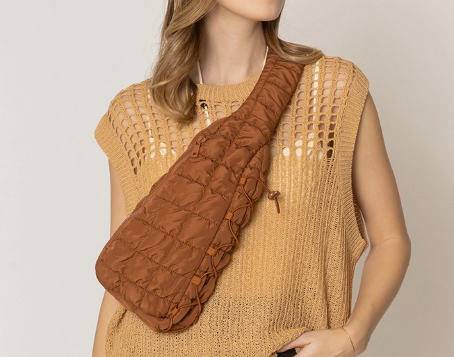 Soft Quilted Puffer Crossbody Purse Sling Bag Chocolate Brown