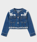 3453 Mini Girls Eco-Cotton Floral Guipure Lace Applique Detailed Denim Jacket - Dark