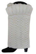 Ruffled top knit leg warmers, grey pair worn with boots