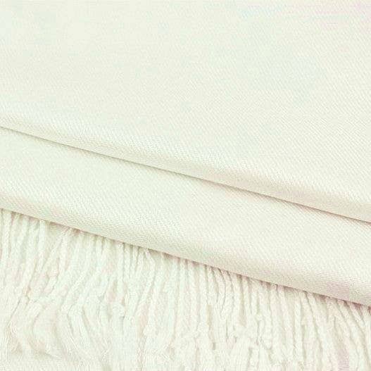 Solid pashmina shawl scarf, ivory, fabric and fringe detail