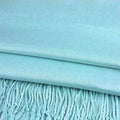 Solid pashmina shawl scarf, sky blue, fabric and fringe detail