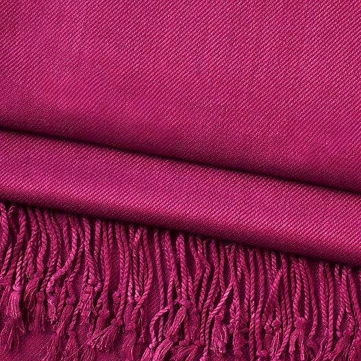 Solid viscose fringe shawl scarf, fuchsia, fabric and fringe detail