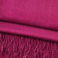 Solid viscose fringe shawl scarf, fuchsia, fabric and fringe detail