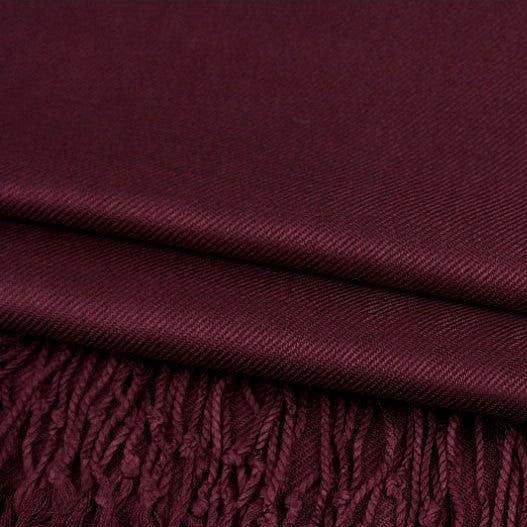 Solid viscose fringe shawl scarf, dark chocolate, fabric and fringe detail