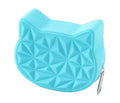 Squishy silicone kitty coin purse, blue, front view