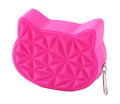 Squishy silicone kitty coin purse, hot pink, front view