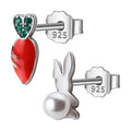Sterling silver kids earrings, carrot and bunny pearl, pair