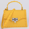 Studded Poly Handbag/Crossbody Purse - Monotone Marigold Yellow
