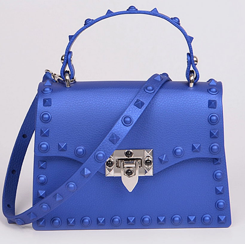 Studded Poly Handbag/Crossbody Purse - Monotone Royal Blue