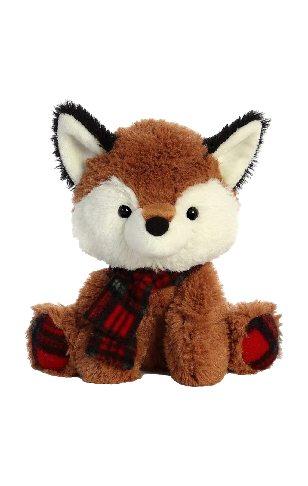 Aurora cuddly plaid fox plush, front view