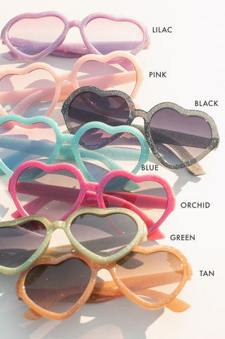 Kids Sunglasses, Glitter Rim Heart Shaped Frame (CLICK FOR COLOR OPTIONS)
