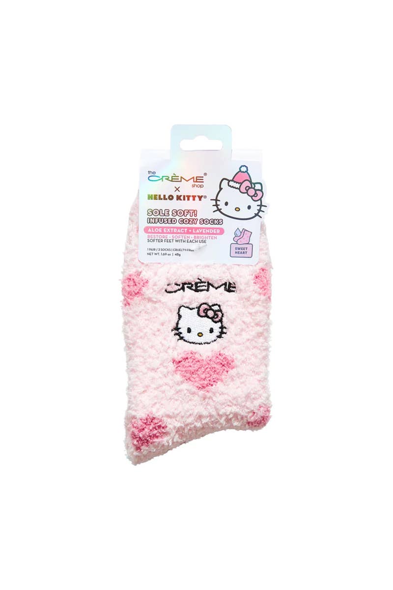 The Creme Shop Hello Kitty aloe infused plush socks, pink, in package