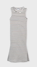 Mayoral girls natural and black striped keyhole back midi dress, flat front view