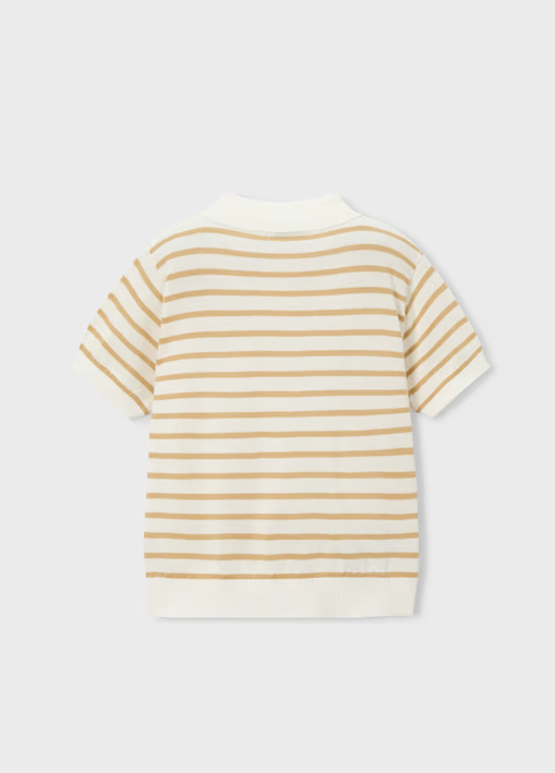 3106 Mini Boy Eco-Cotton S/S Striped Polo Shirt - Cream Brown