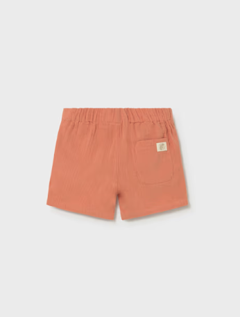 Mayoral toddler boy clay muslin wide leg shorts, back view